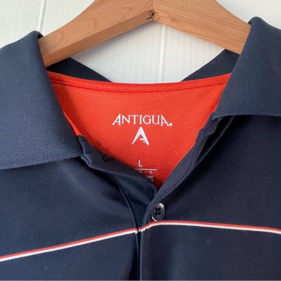 Antigua Chicago Bears logo polo striped collared navy and orange size LG  men’s - Picture 5 of 7